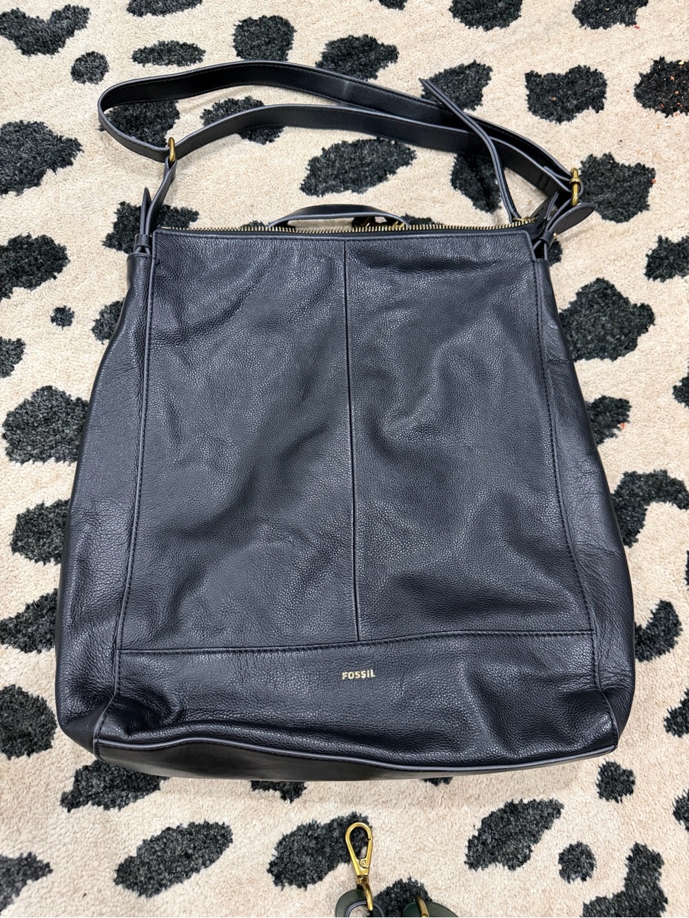 Fossil Black Leather Tote with Gold Accent